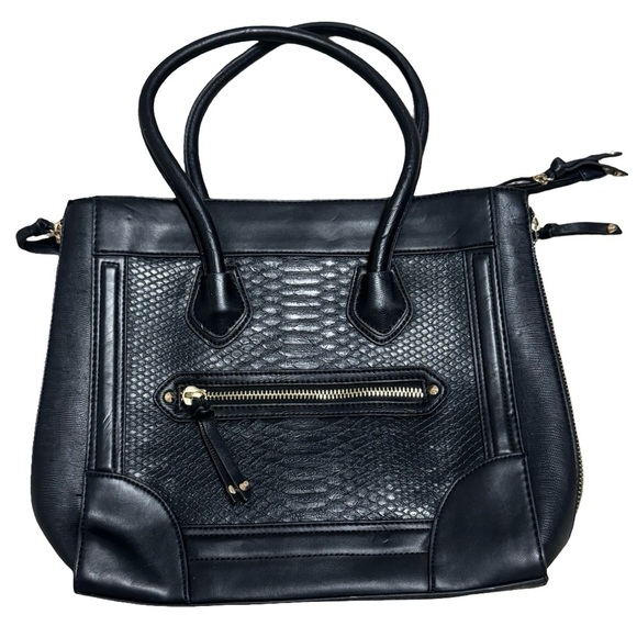 Aldo Handbags - ALDO Black Faux Leather Tote Bag with Gold Hardware